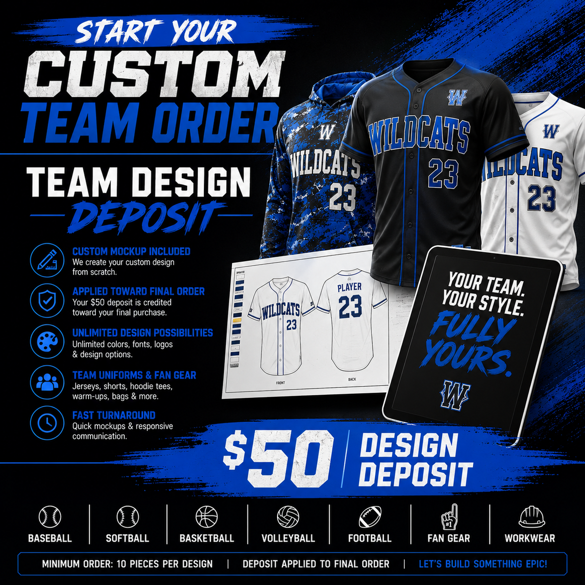 Team Design Deposit | Custom Team Uniforms & Apparel