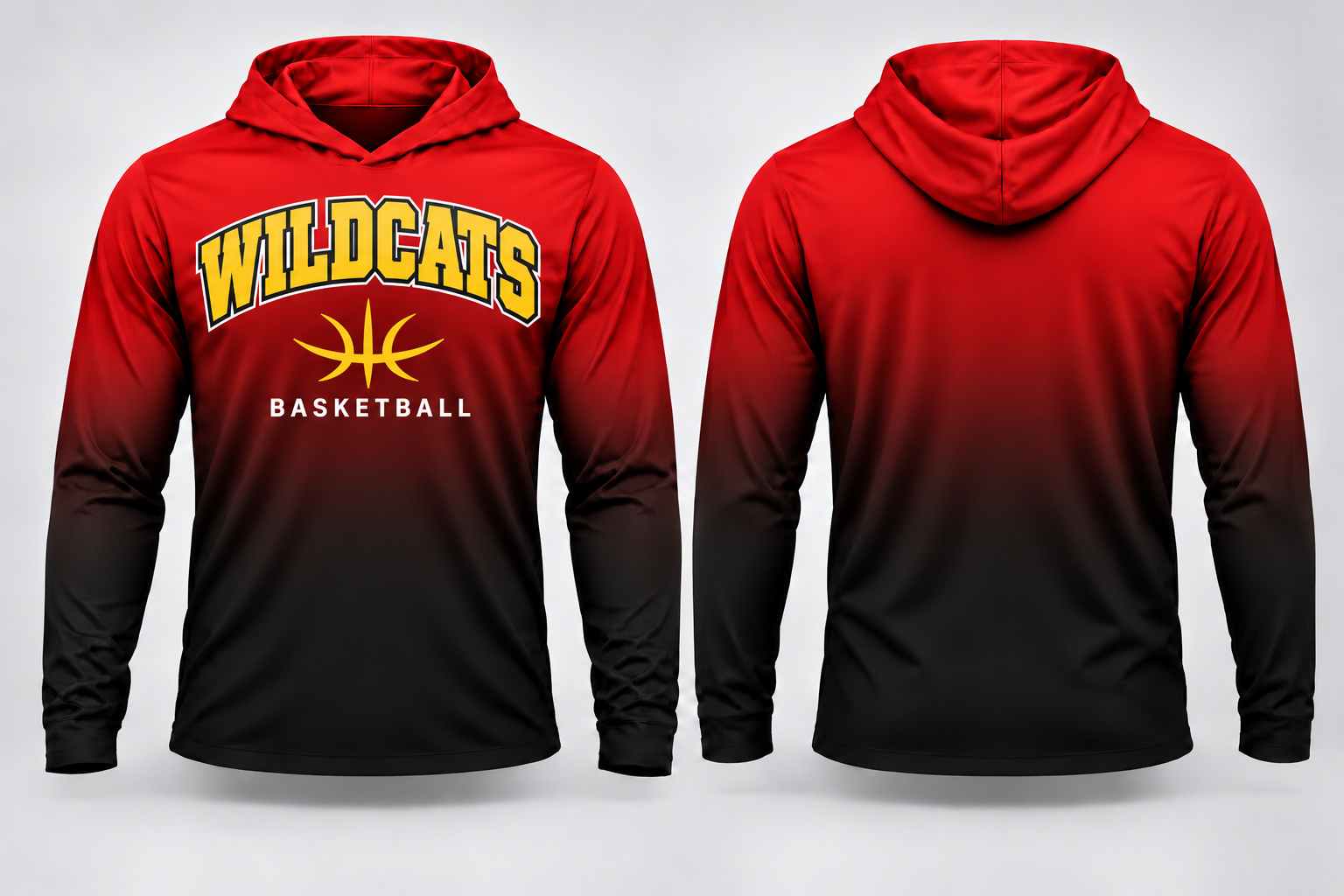 HS Wildcats Basketball Gradient Long Sleeve Hoodie Tee