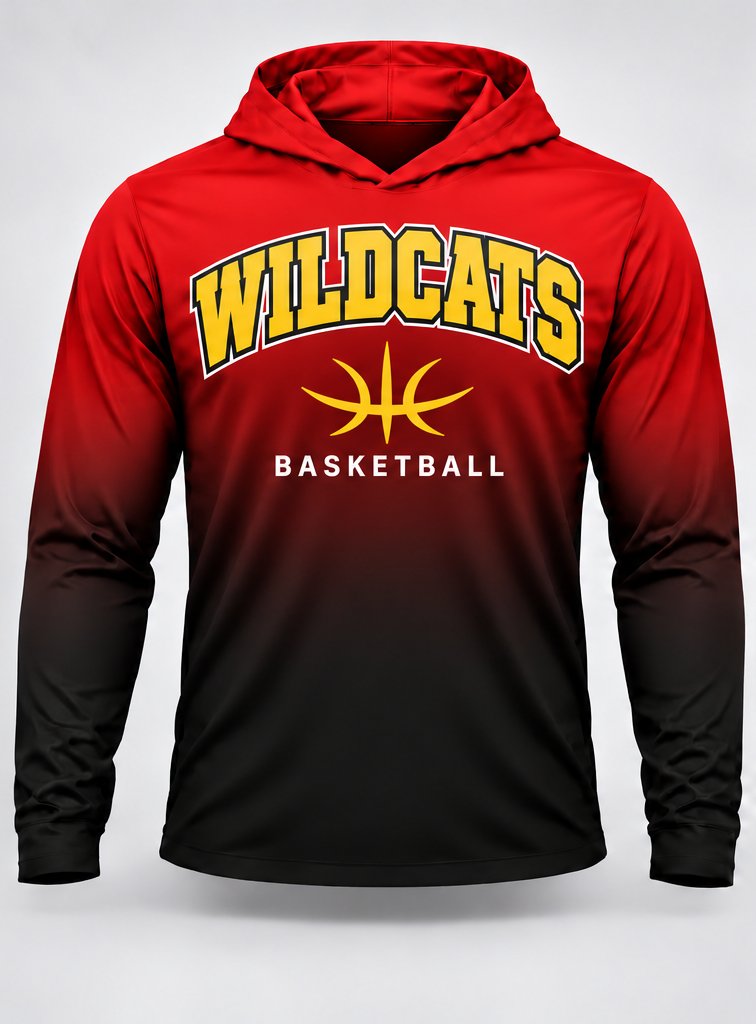 HS Wildcats Basketball Gradient Long Sleeve Hoodie Tee