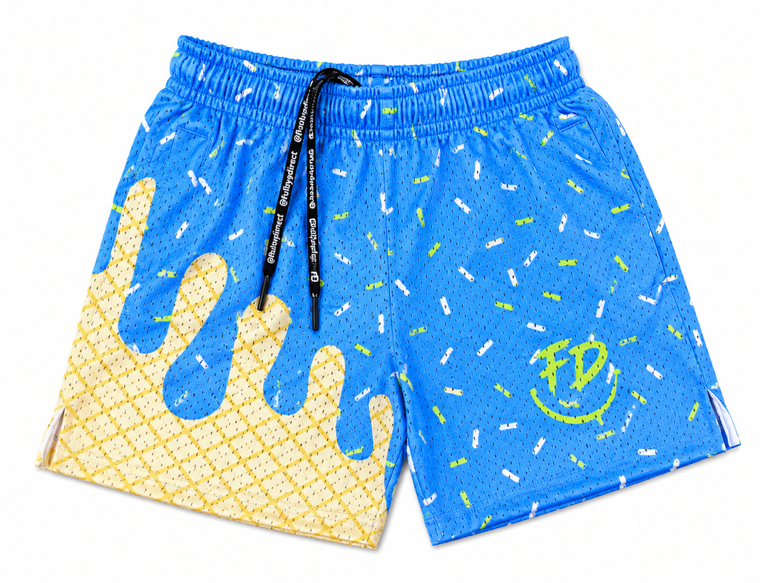 Melt Mode Blue Scoop Shorts – 5” Inseam