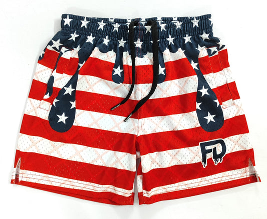 FD Red, White & Drippin Shorts – 5” Inseam